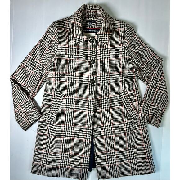 TOMMY HILFIGER Sz 12 Classic Plaid Wool Blend Long Overcoat Coat Jacket - Picture 1 of 7